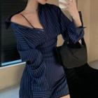 Spaghetti Strap Striped Sheath Dress / Shirt