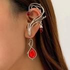 Faux Crystal Ear Cuff 1 Pc - Silver & Red - One Size