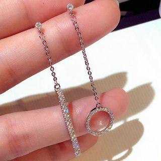 Non-matching Rhinestone Hoop & Bar Dangle Earring 1 Pair - As Shown In Figure - One Size