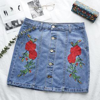 Embroidered Mini Denim Skirt