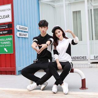Set: Couple Matching Hooded Long-sleeve Top + Sweatpants