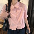 Short-sleeve Frill Trim Blouse Pink - One Size
