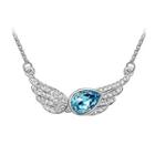 Sparkling Angel Wings Necklace With Blue Austrian Element Crystal