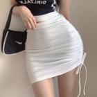 High Waist Drawstring Ruched Mini Fitted Skirt