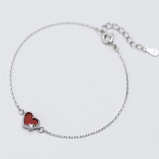 Heart Bracelet S925 Silver - Red Heart - Silver - One Size