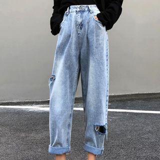 High Waist Distressed Harem Jeans