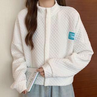 Long-sleeve Waffle Pattern Hooded Zip-up Jacket