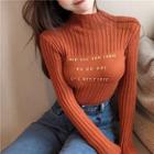 Lettering Long-sleeve Slim-fit Knit Top