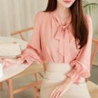 Tie-neck Bell-cuff Blouse