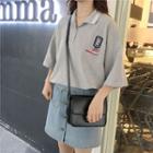 3/4-sleeve Patterned Polo Collar T-shirt