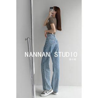 Heart-pocket Straight-cut Jeans