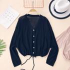 V-neck Drawstring Hem Cardigan