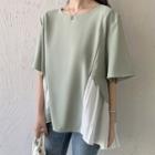 Short-sleeve Irregular Two-tone Blouse