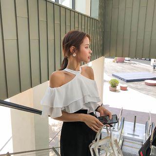 Ruffled Crepe Choker Blouse