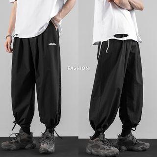 Drawstring Hem Lettering Straight-cut Pants