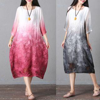 Gradient Embroidered Midi Dress