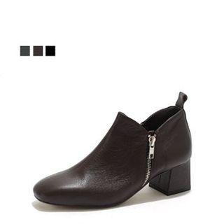 Genuine Leather Zip-trim Booties