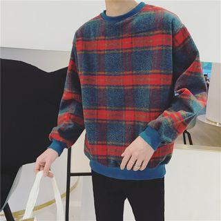 Loose-fit Gingham Woolen Sweatshirt