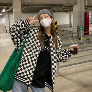 Two-way Check Oversized Jacket Black & White - One Size