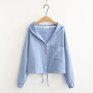 Plain Cropped Button-up Hoodie