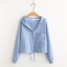 Plain Cropped Button-up Hoodie