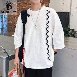 3/4-sleeve Letter Strap T-shirt