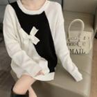 Two-tone Bow Sweater White - One Size