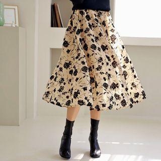 Waistband Floral Long Full Skirt