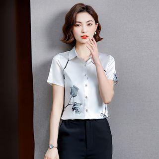 Short-sleeve Satin Print Blouse