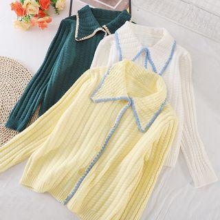 Lapel Contrast Trim Knit Jacket