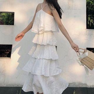Plain Halter Tiered Dress