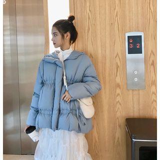 Plain Long-sleeve Padded Hooded Zip Jacket