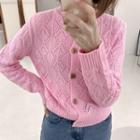 Crewneck Pointelle Knit Cardigan Pink - One Size
