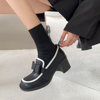 Block-heel Ribbon Loafers