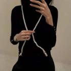 Faux Pearl Suspender Belt Gold & Black - One Size