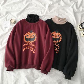 Turtleneck Pumpkin Print Pullover