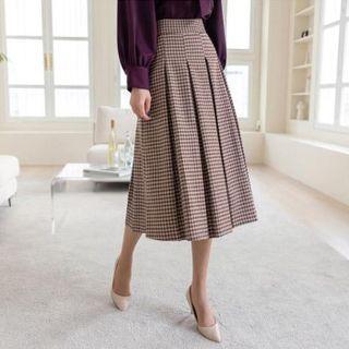 Checked Midi Pleated Skirt