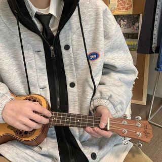 Mock Two Piece Applique Zip Hoodie