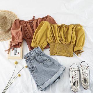 Off-shoulder Puff-sleeve Cropped Top