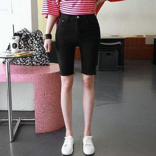 Cut-hem Plain Skinny Shorts