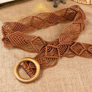 Round Buckle Beaded Woven Belt