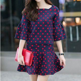 Set: Polka-dot Top + A-line Skirt