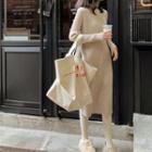 Turtleneck Midi Sheath Ribbed Knit Dress