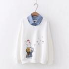 Rabbit Embroidered Mock Two Piece Pullover