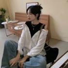 Mock Two-piece Cold-shoulder Blouse As Shown In Figure - One Size