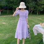 Square-neck Ruffled Dress Purple - One Size