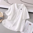 Short-sleeve Heart Embroidered Shirt White - One Size