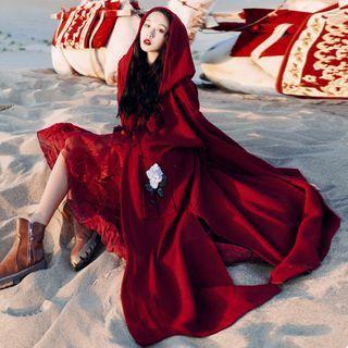 Pom Pom Hooded Open-front Maxi Cardigan