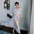 Puff-sleeve Tie-dyed Shirt / Midi A-line Skirt
