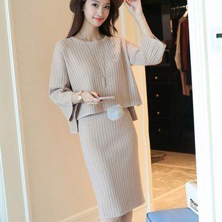 Set: 3/4-sleeve Knit Top + Pencil Skirt